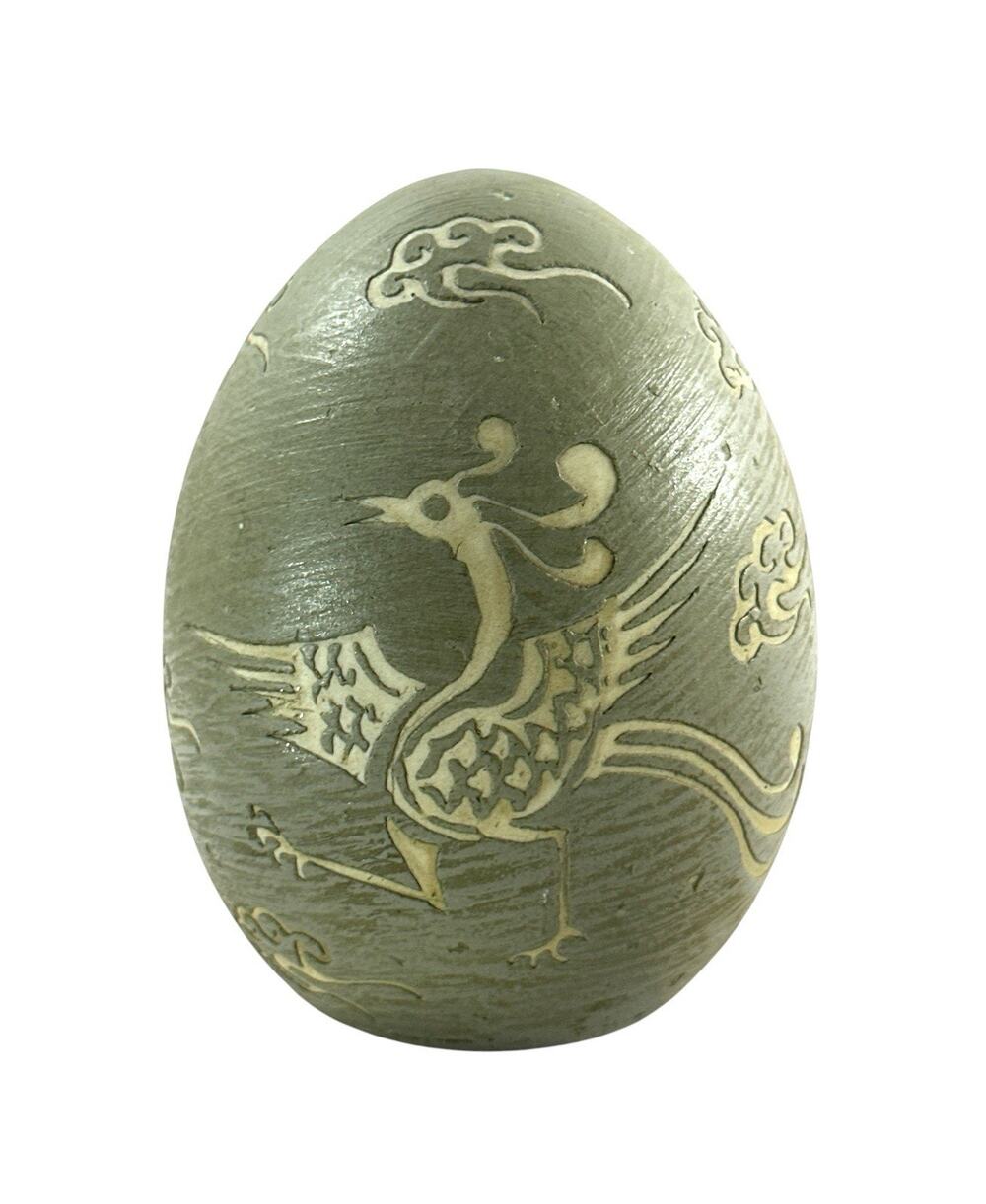 Bombay Co Asian Phoenix Decorative Ceramic Egg Celadon Green 5” Chinoiserie